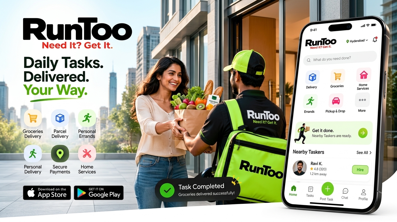 RunToo 4K Commercial Hero Banner - Daily Tasks Delivered Your Way